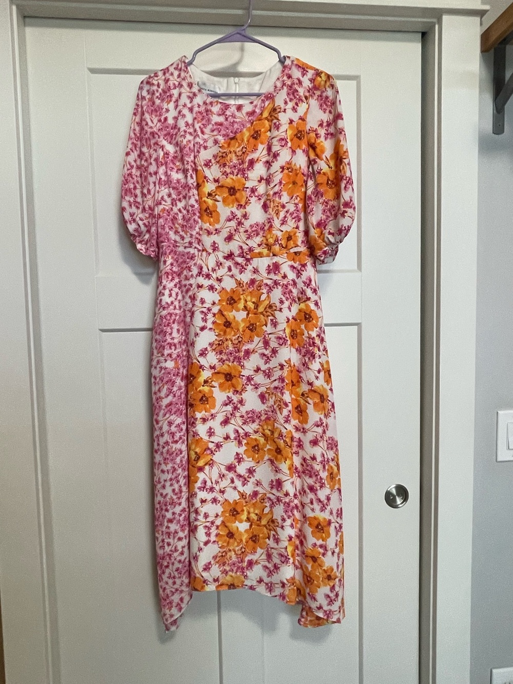 Donna Morgan Pink and Yellow Floral Patchwork Midi Dress